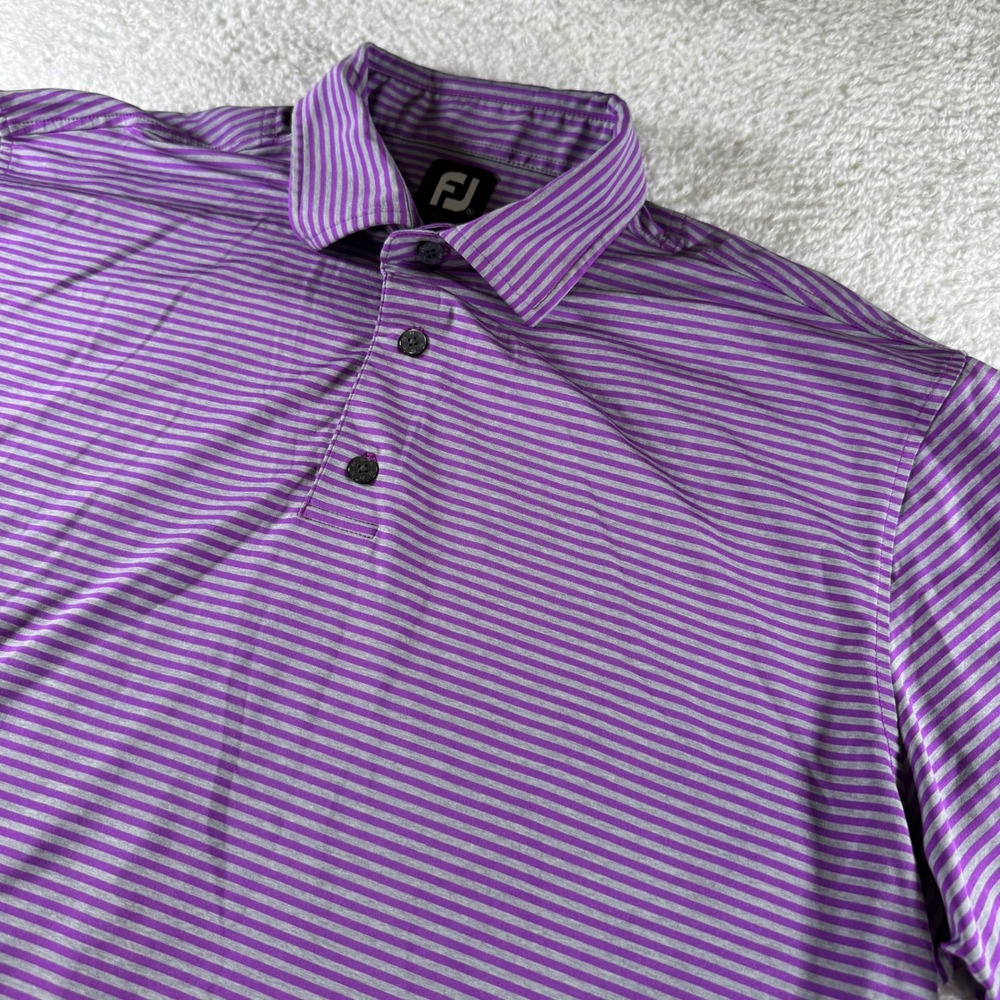 FootJoy Golf Polo Shirt Collared‎ Athletic Stretch Purple Striped Gray XL Clean